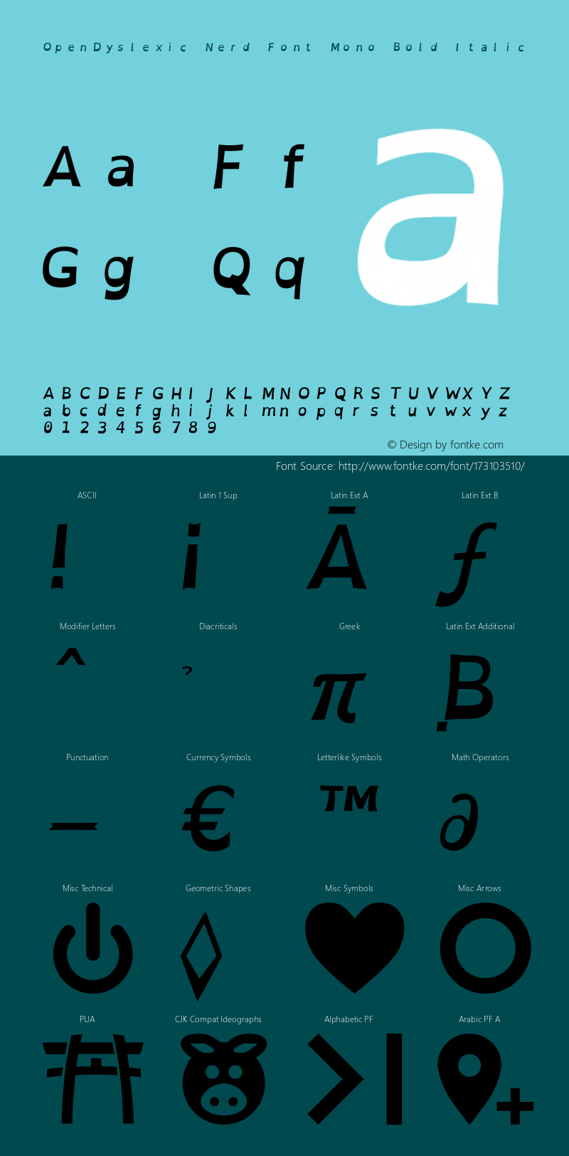 OpenDyslexic Bold Italic Nerd Font Complete Mono Version 2.001;PS 002.001;hotconv 1.0.70;makeotf.lib2.5.58329图片样张