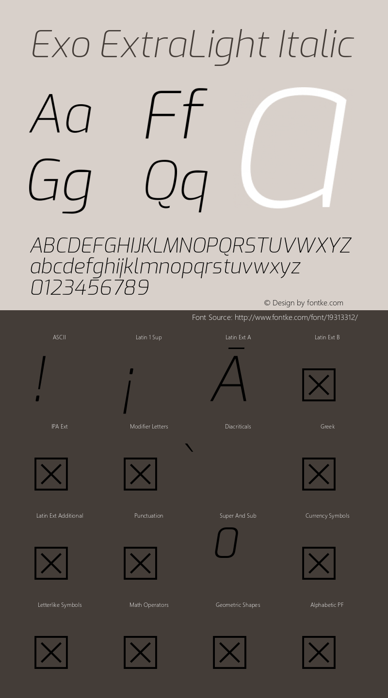 Exo ExtraLight Italic Version 1.500; ttfautohint (v1.6)图片样张