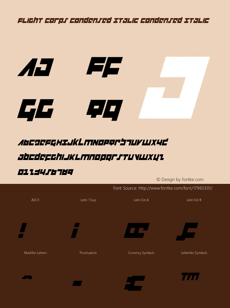 Flight Corps Condensed Italic Condensed Italic Version 1.0; 2008; initial release图片样张