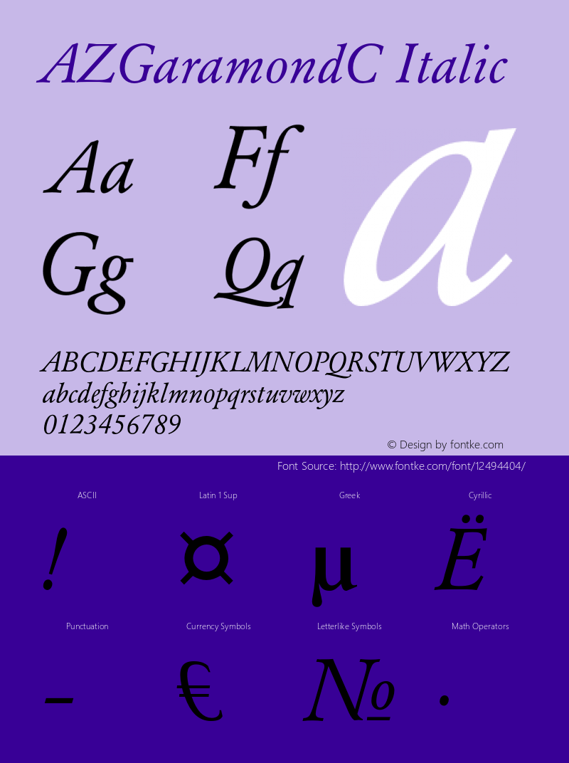 AZGaramondC Italic OTF 1.0;PS 001.010;Core 116;AOCW 1.0 161图片样张