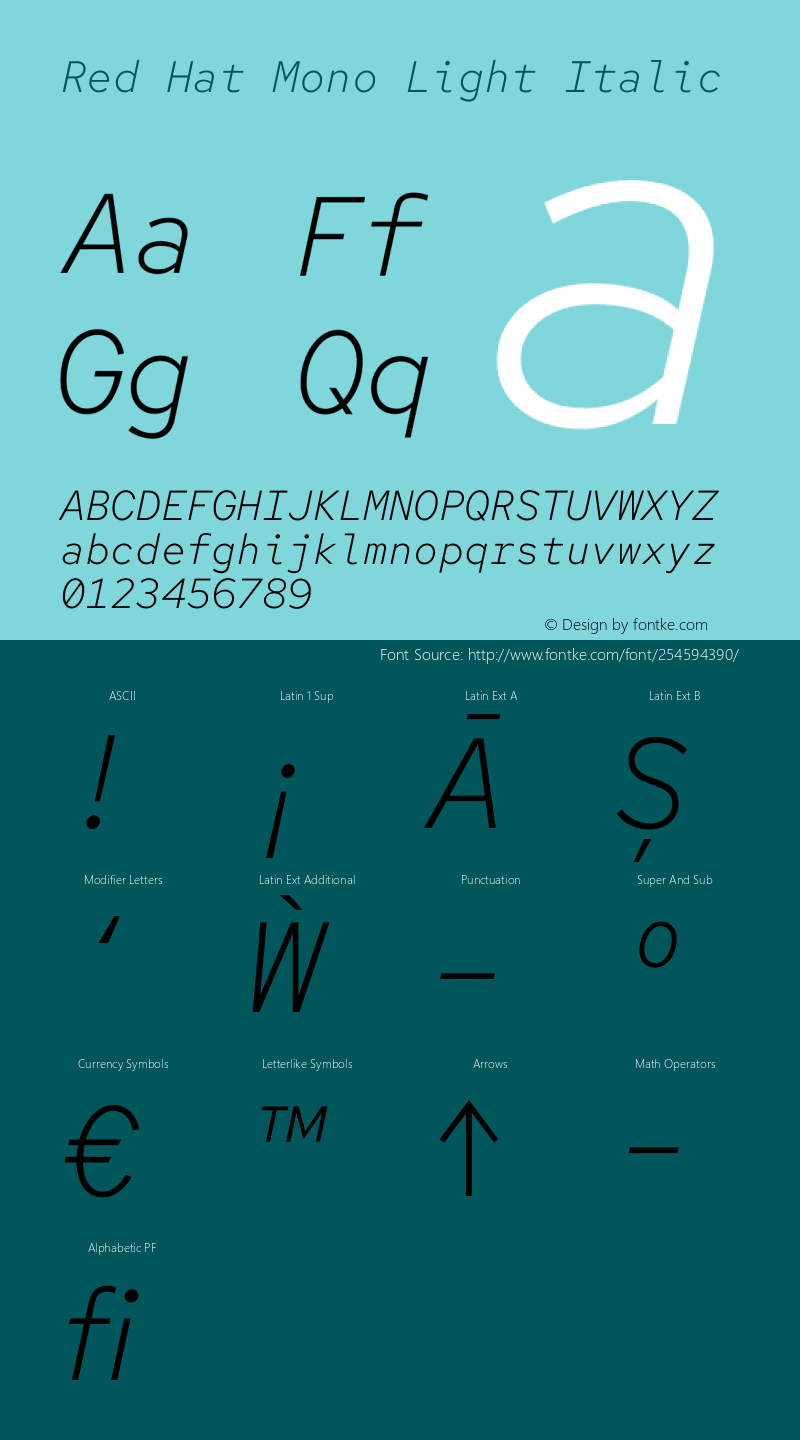 Red Hat Mono Light Italic Version 1.023图片样张