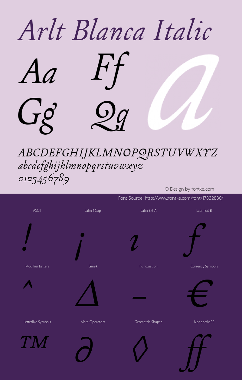 Arlt Blanca Italic Version 1.000 2007 initial release图片样张