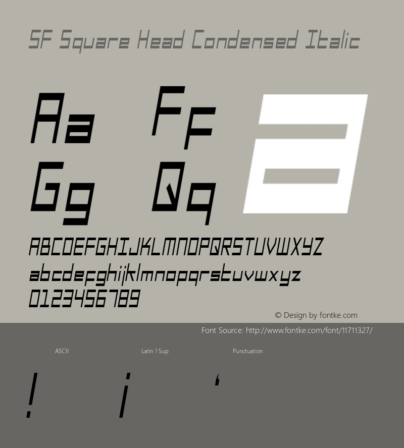 SF Square Head Condensed Italic Version ver 1.0; 1999. Freew图片样张