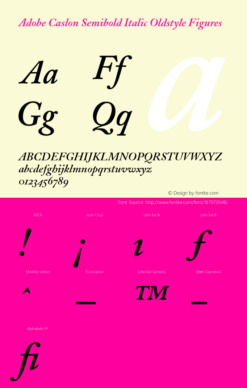 Adobe Caslon Semibold Italic Oldstyle Figures 001.002图片样张