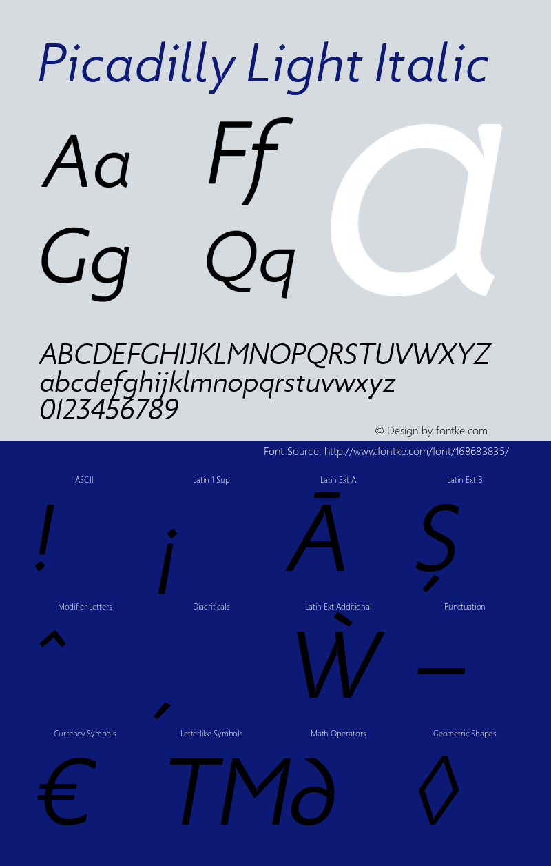 Picadilly Light Italic 1.000图片样张