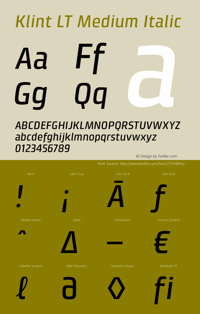 KlintLT-MediumItalic Version 1.001图片样张