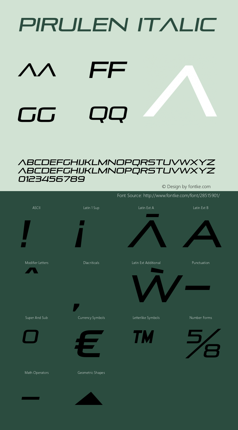 Pirulen-Italic Version 3.002 2014图片样张