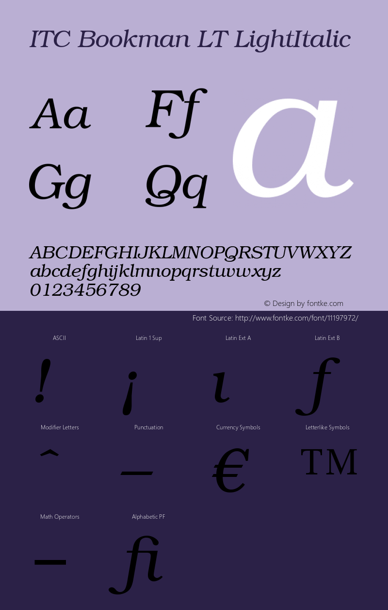 ITC Bookman LT LightItalic Version 006.000图片样张