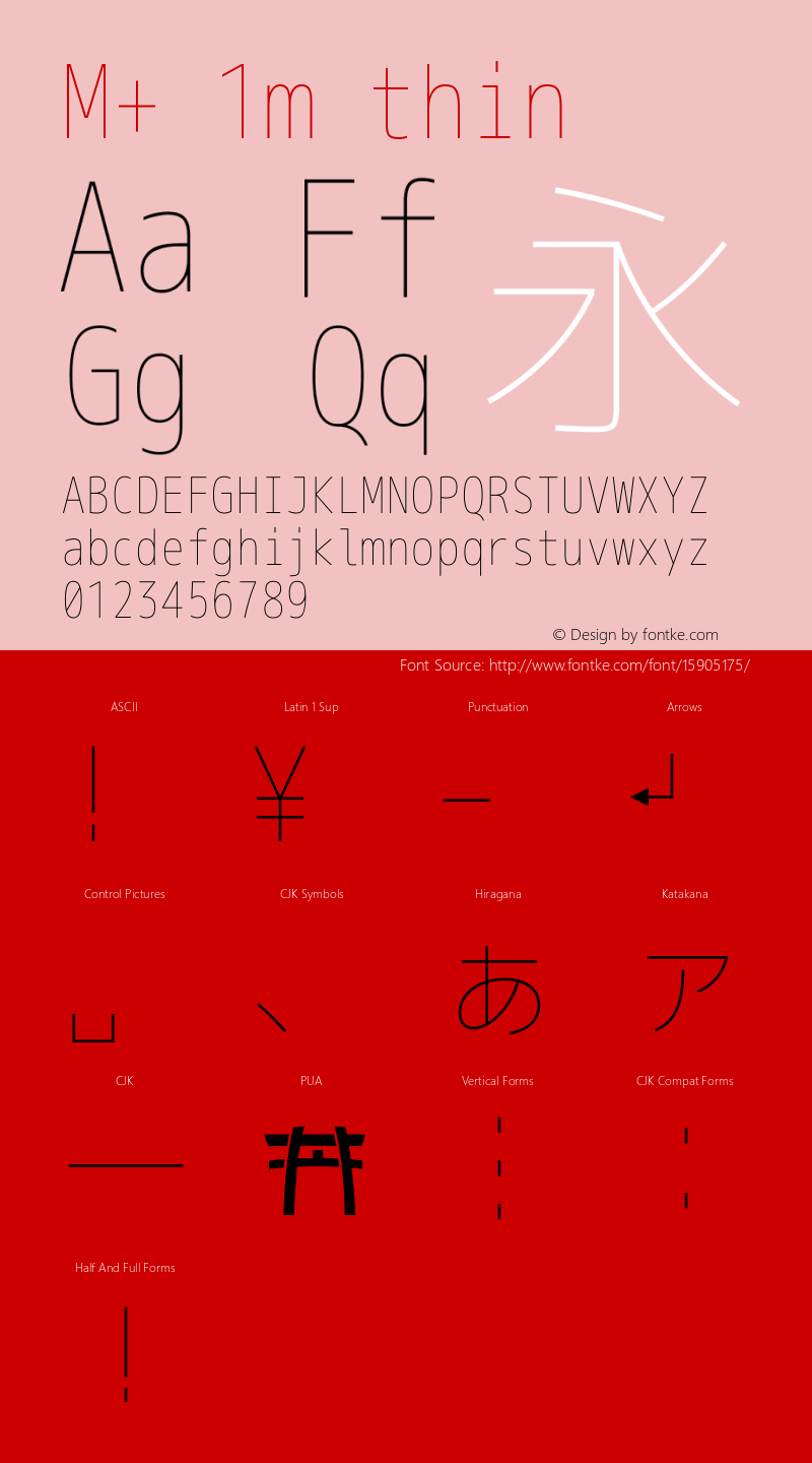 M+ 1m thin Version 1.018;Nerd Fonts 0.6图片样张