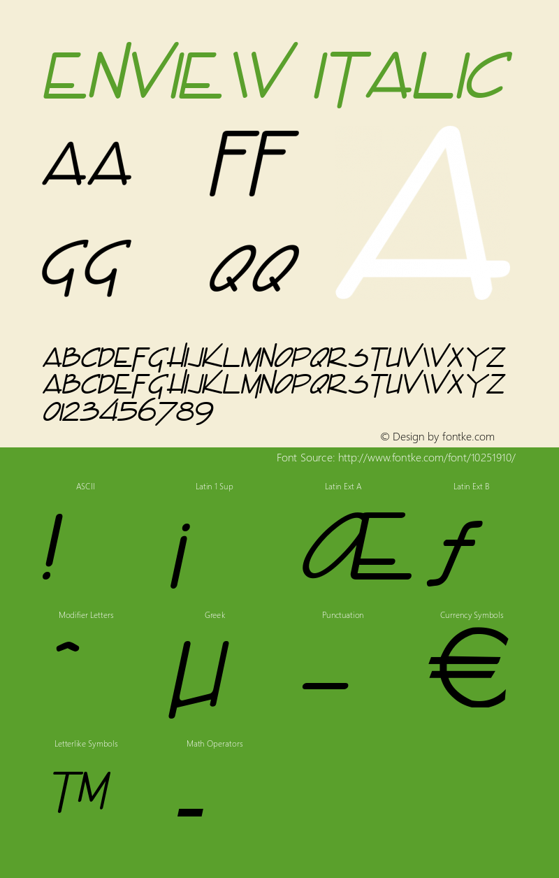Enview Italic Altsys Fontographer 4.1 11/2/95图片样张