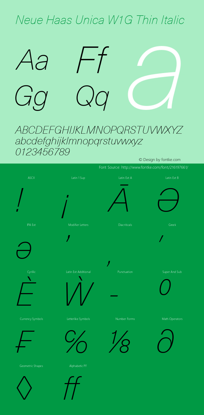 Neue Haas Unica W1G Thin Italic Version 1.1图片样张