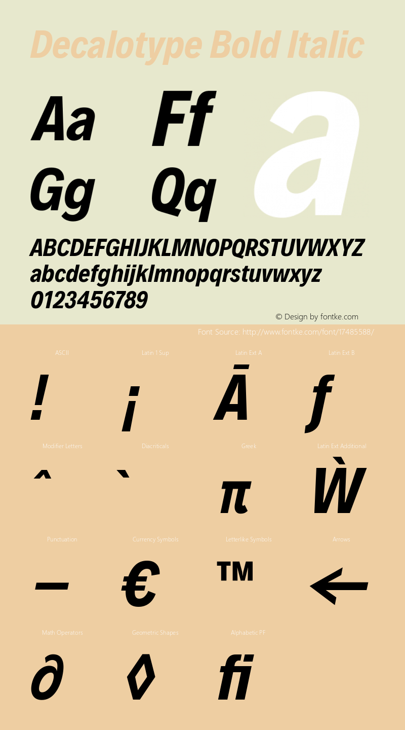 Decalotype Bold Italic Version 1.0图片样张