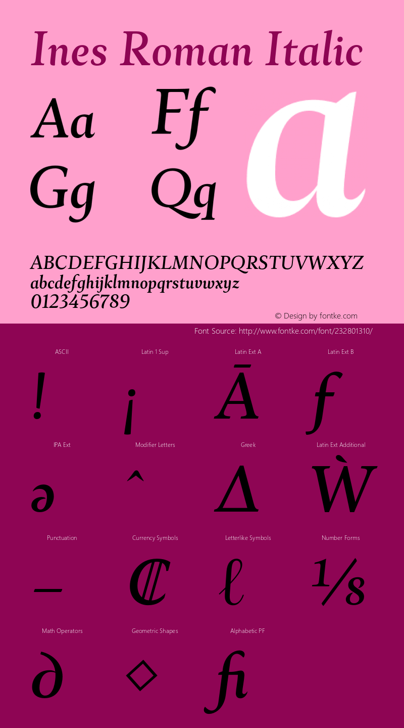 Ines Roman Italic Version 3.001;PS 003.001;hotconv 1.0.70;makeotf.lib2.5.58329图片样张