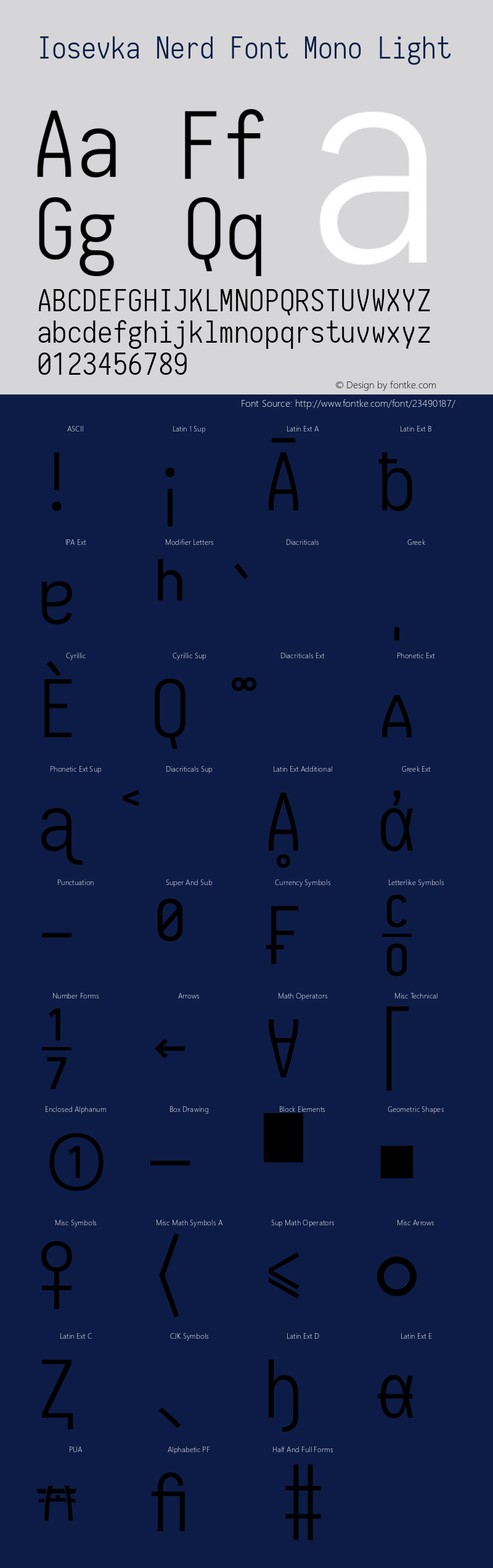 Iosevka Light Nerd Font Complete Mono 1.8.4; ttfautohint (v1.5)图片样张