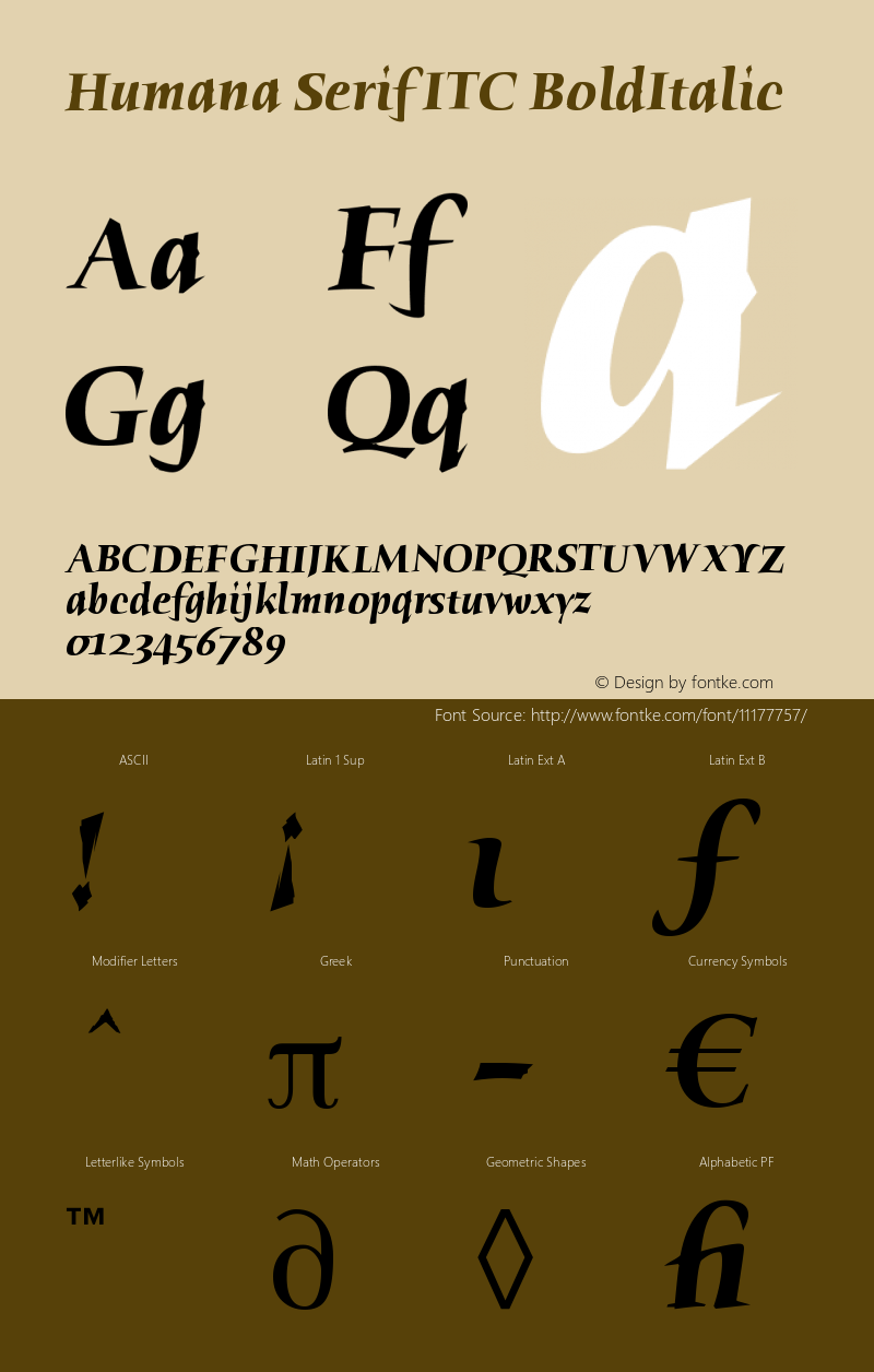 Humana Serif ITC BoldItalic Version 005.000图片样张