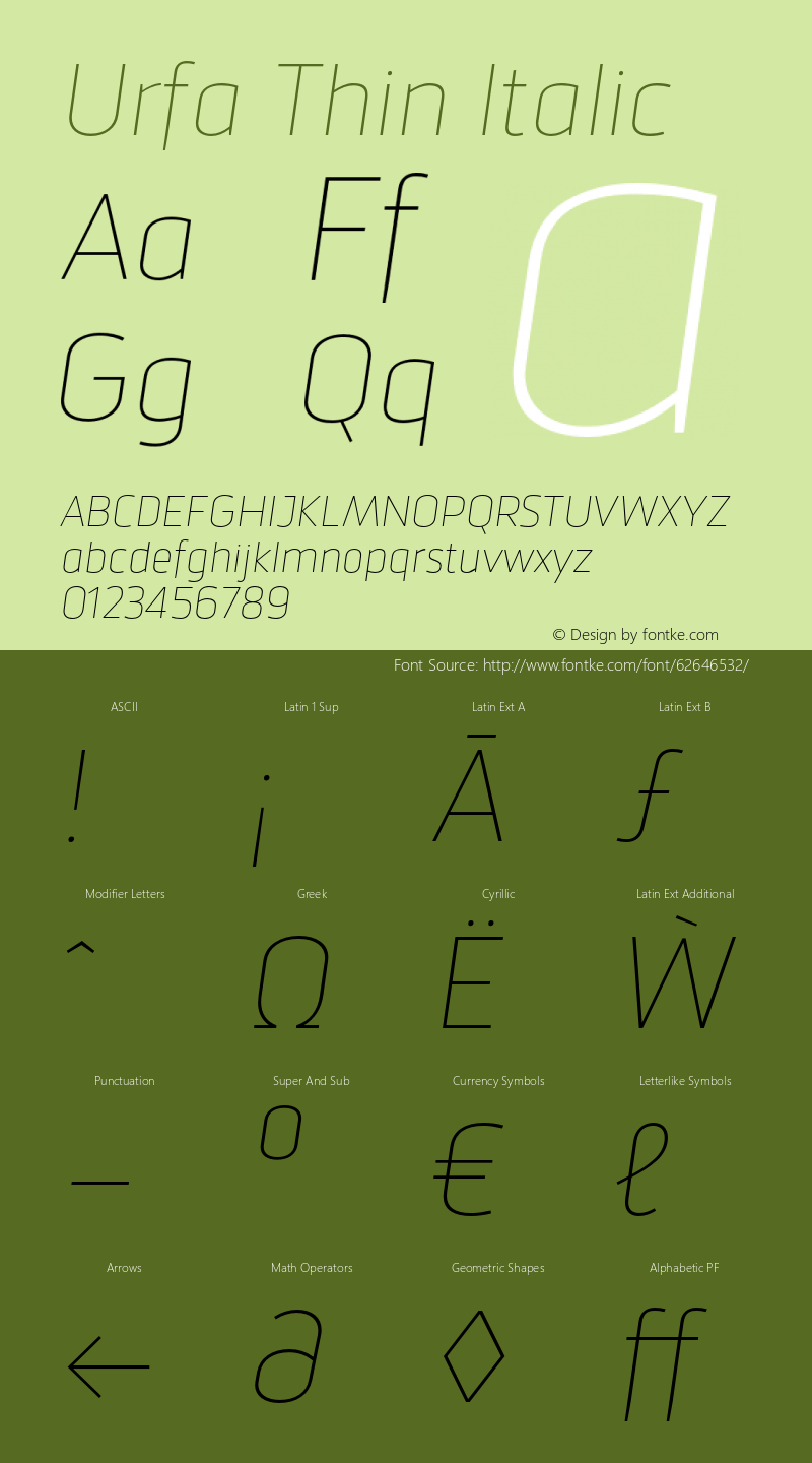 Urfa-ThinItalic Version 1.000 | wf-rip DC20190530图片样张