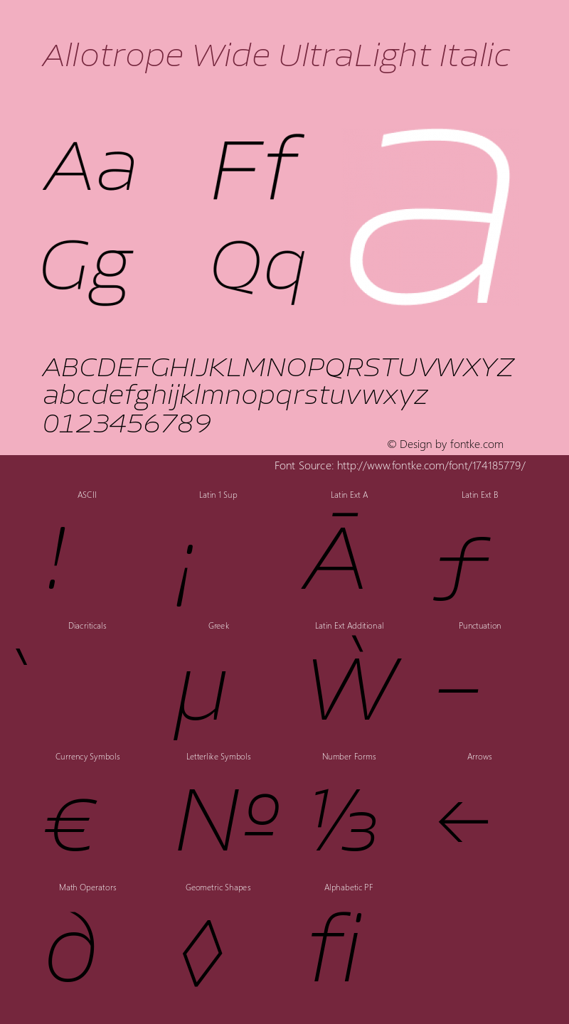 Allotrope Wide UltraLight Italic Version 1.000 | web-TT图片样张