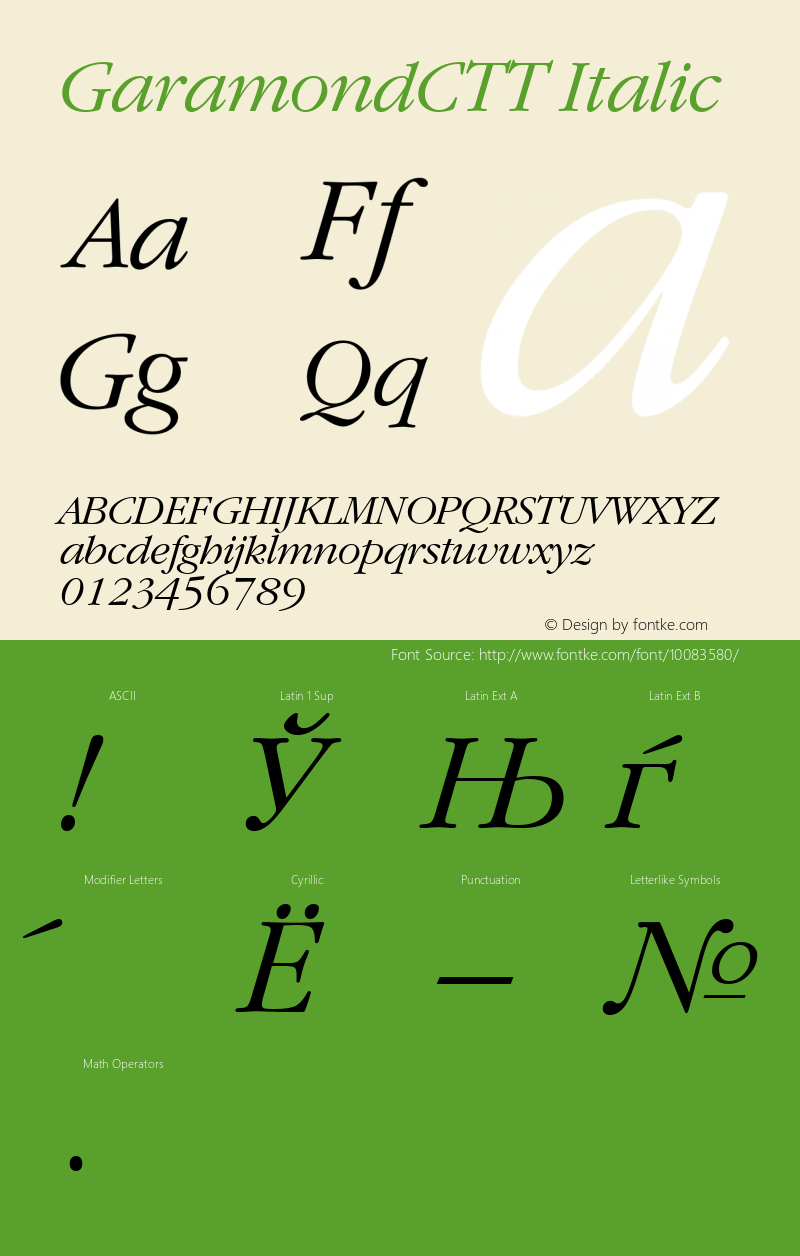 GaramondCTT Italic TrueType Maker version 3.00.00图片样张