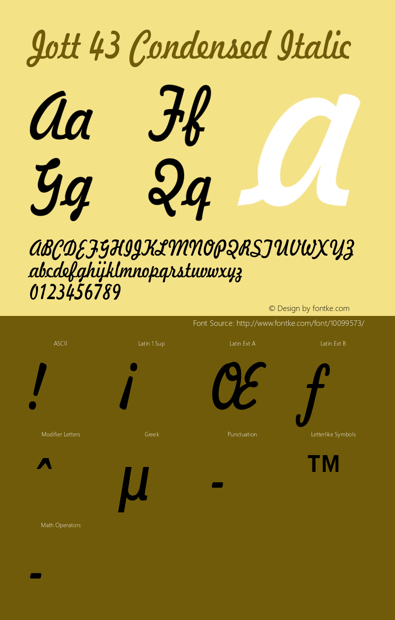 Jott 43 Condensed Italic Altsys Fontographer 4.1 1/7/95图片样张