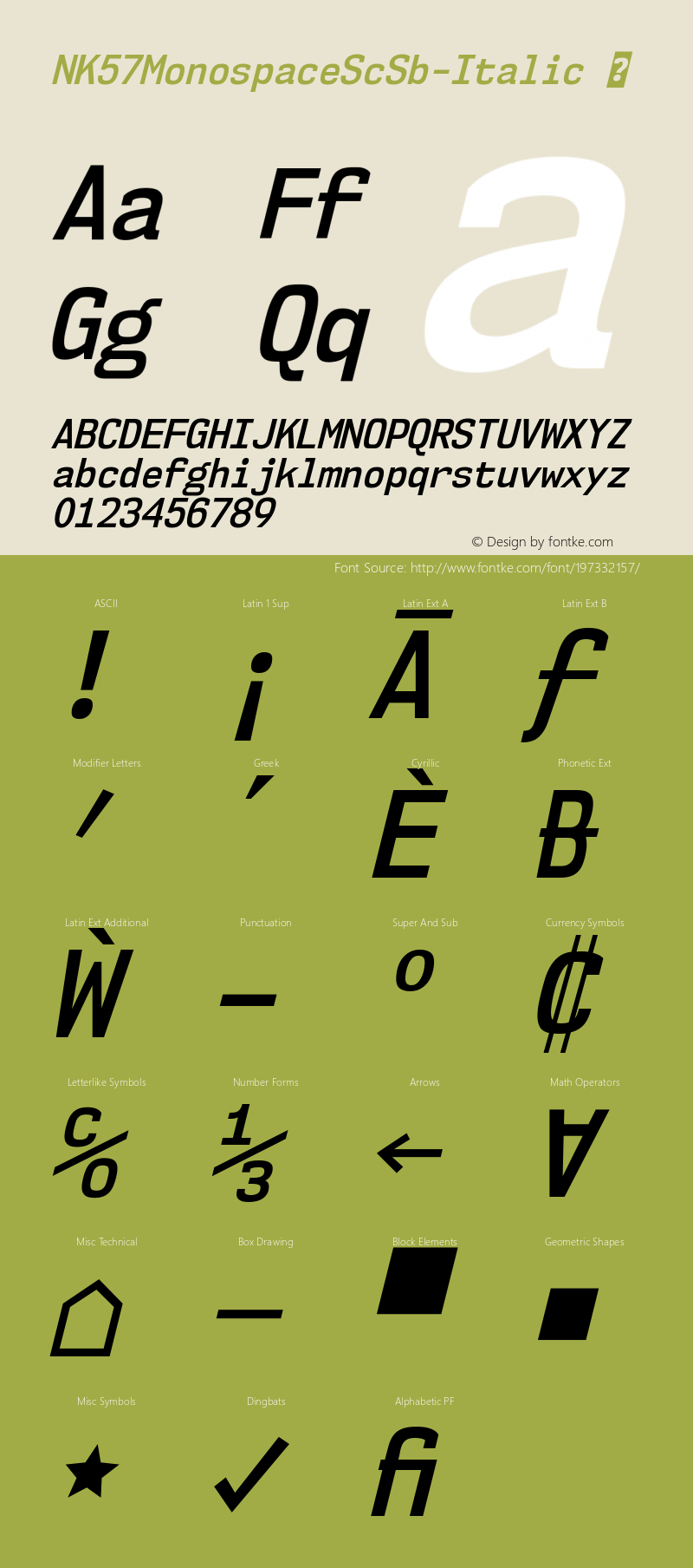 ☞NK57MonospaceScSb-Italic Version 1.000;com.myfonts.easy.typodermic.nk57-monospace.semicond-semibold-italic.wfkit2.version.4sfX图片样张