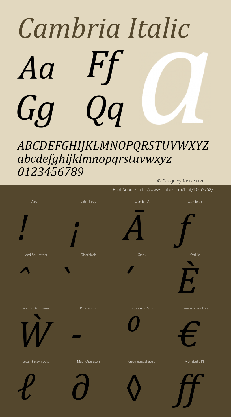 Cambria Italic Version 0.90图片样张