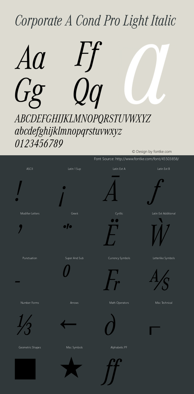 Corporate A Cond Pro Light Italic Version 1.40图片样张