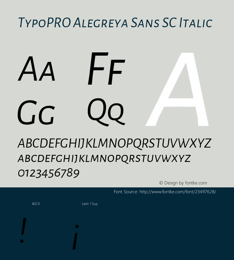 TypoPRO Alegreya Sans SC Italic Version 1.001;PS 001.001;hotconv 1.0.70;makeotf.lib2.5.58329 DEVELOPMENT; ttfautohint (v0.97) -l 8 -r 50 -G 200 -x 17 -f dflt -w G -W图片样张