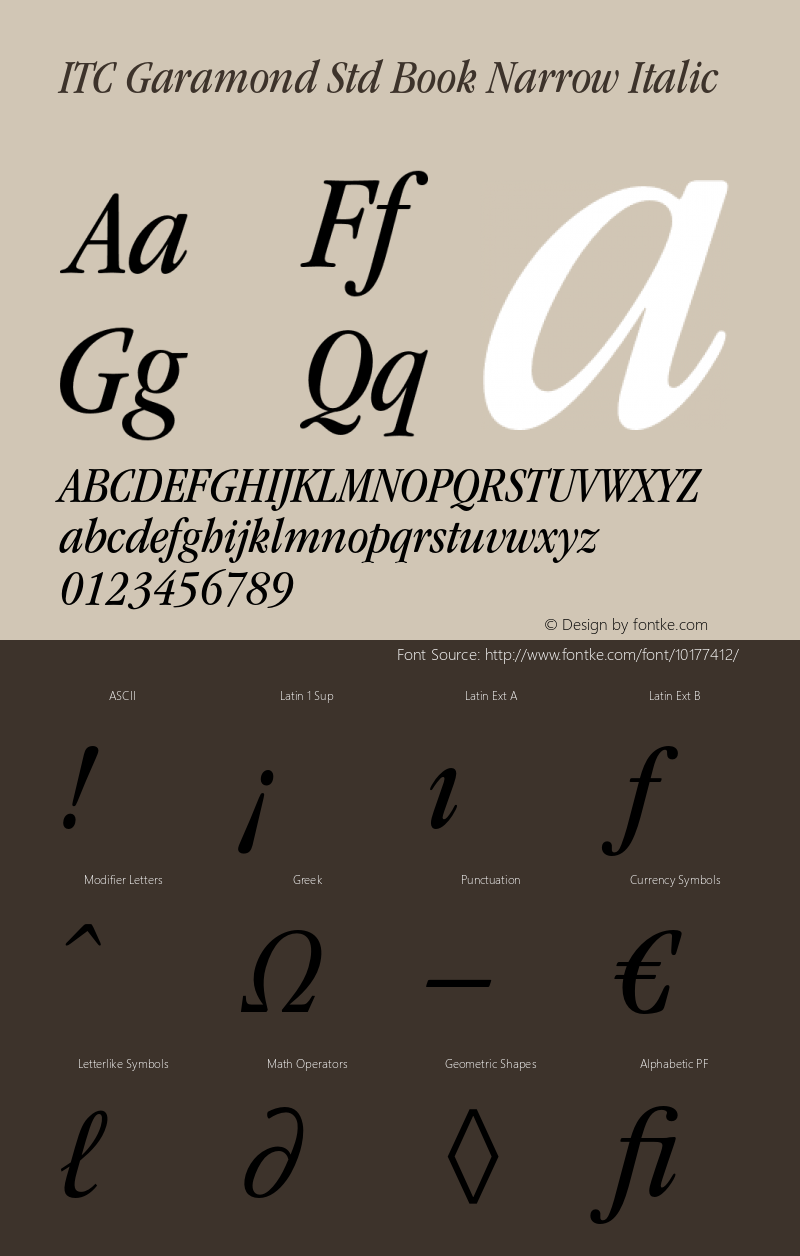 ITC Garamond Std Book Narrow Italic OTF 1.018;PS 001.000;Core 1.0.31;makeotf.lib1.4.1585图片样张