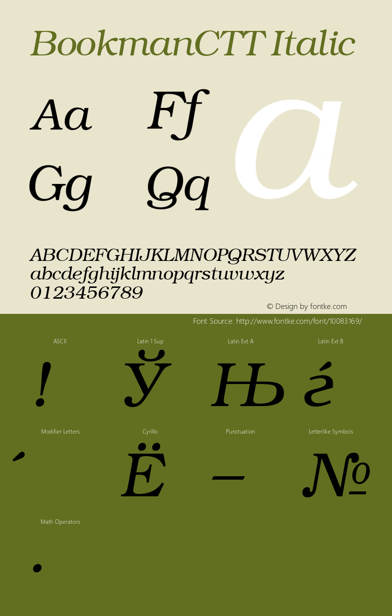 BookmanCTT Italic TrueType Maker version 3.00.00图片样张