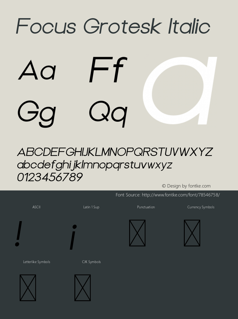 Focus Grotesk Italic Version 1.000;PS 001.000;hotconv 1.0.88;makeotf.lib2.5.64775图片样张