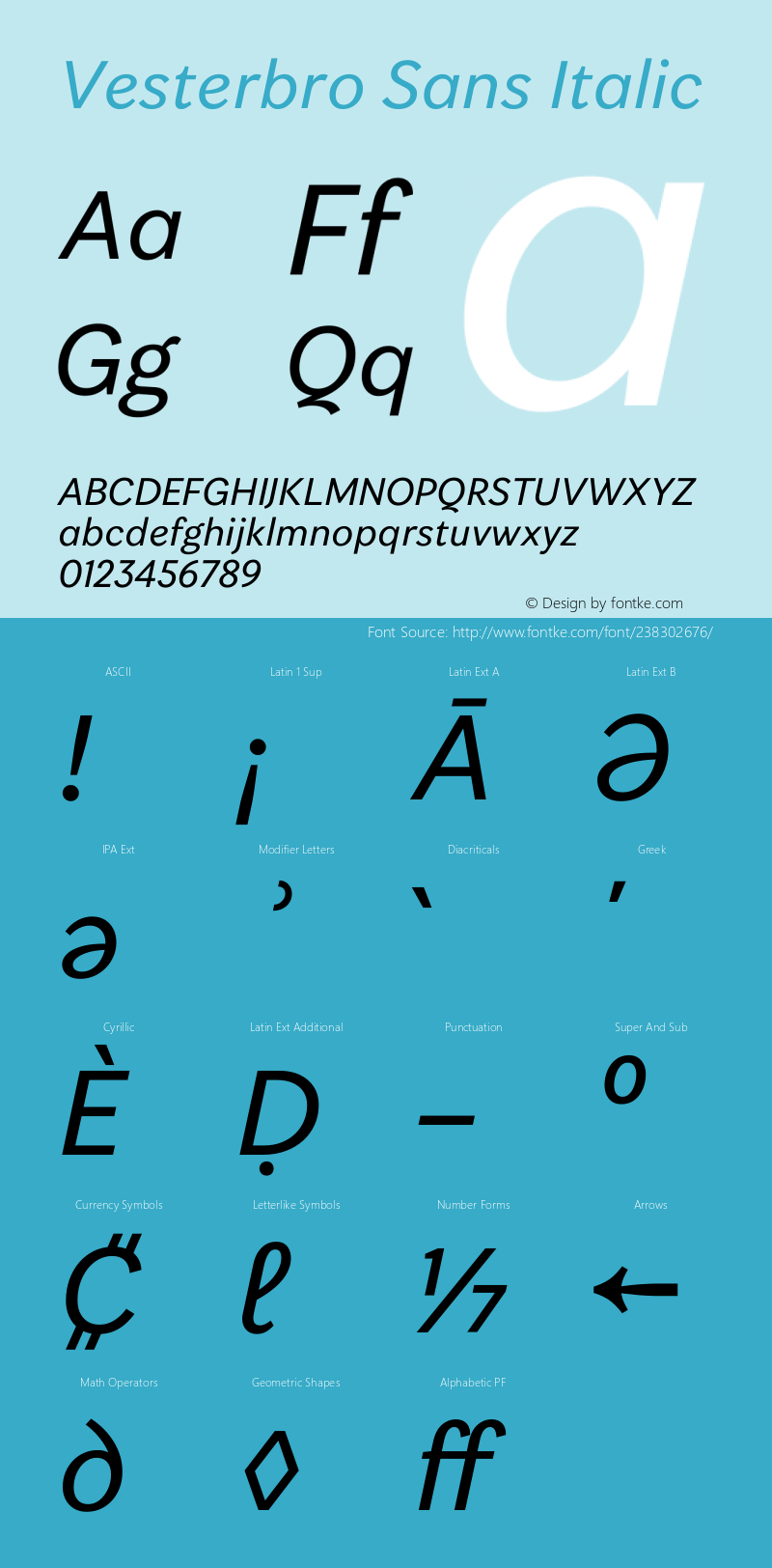 Vesterbro Sans Italic Version 1.004图片样张