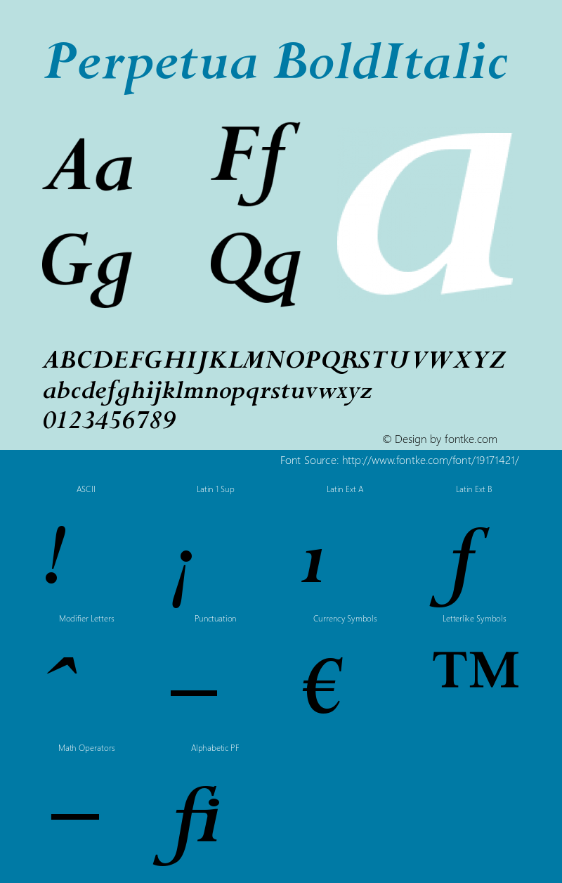 Perpetua Bold Italic Version 001.000图片样张