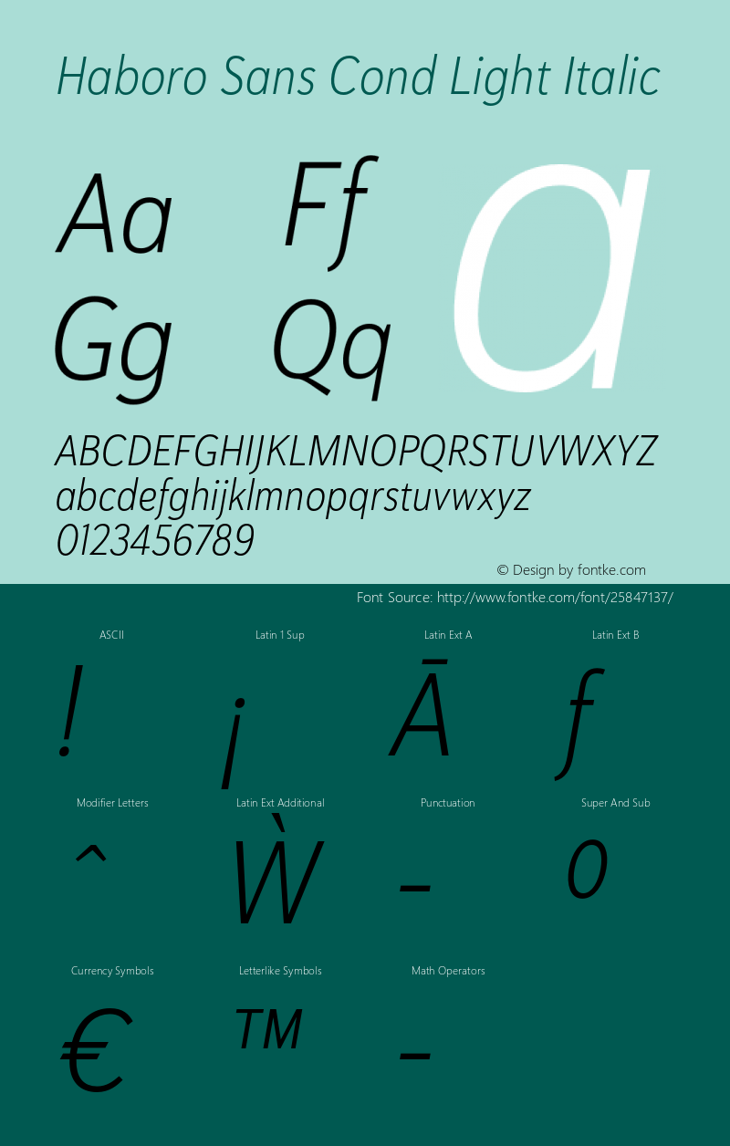 Haboro Sans Cond Light Italic Version 1.000图片样张