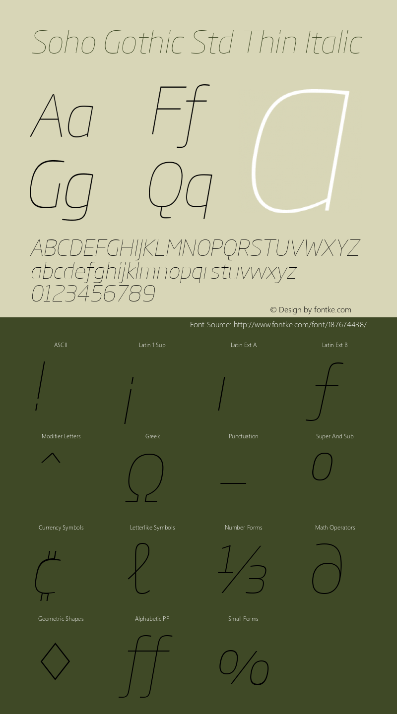 Soho Gothic Std Thin Italic Version 1.20图片样张