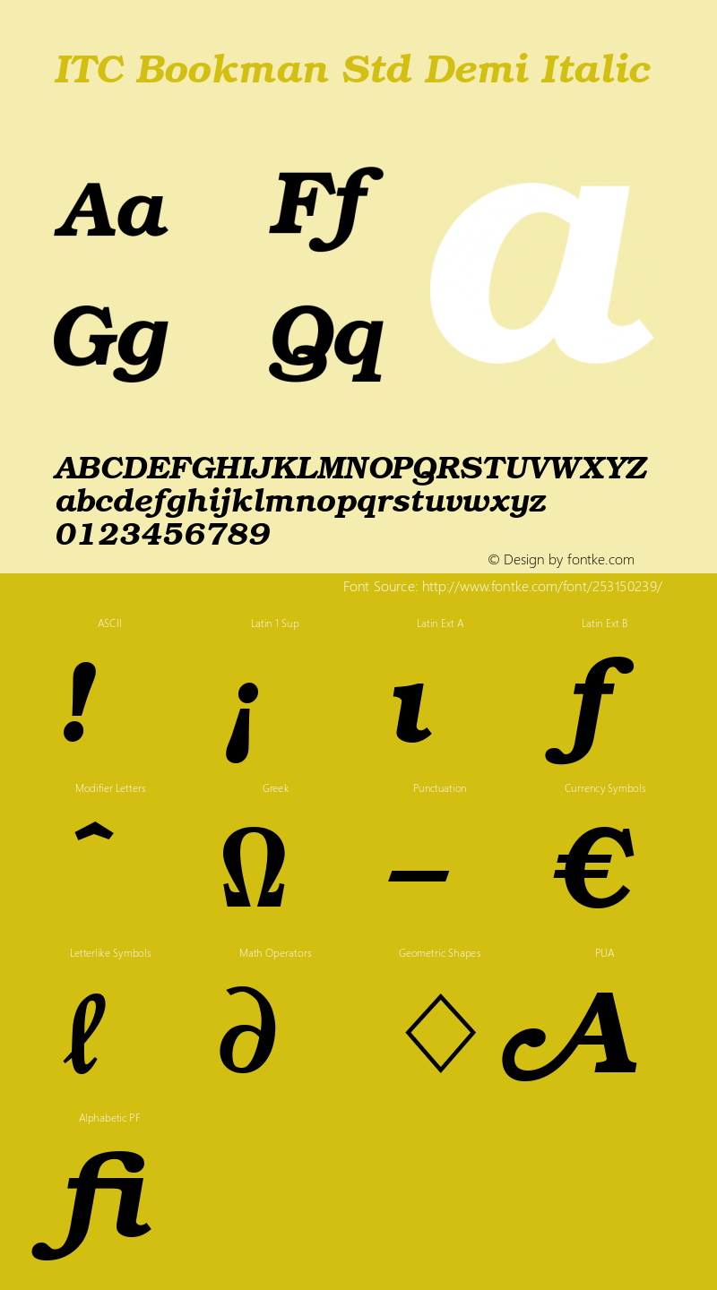 ITC Bookman Std Light Bold Italic Version 1.00 Build 1000图片样张