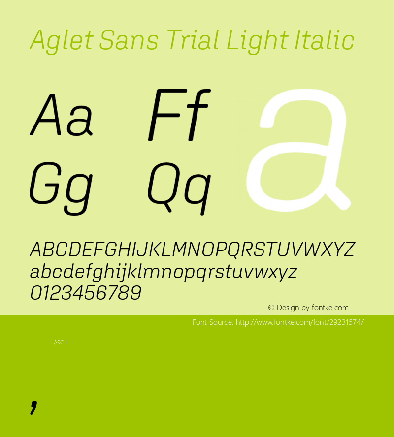 Aglet Sans Trial Light Italic Version 1.002;hotconv 1.0.109;makeotfexe 2.5.65596图片样张