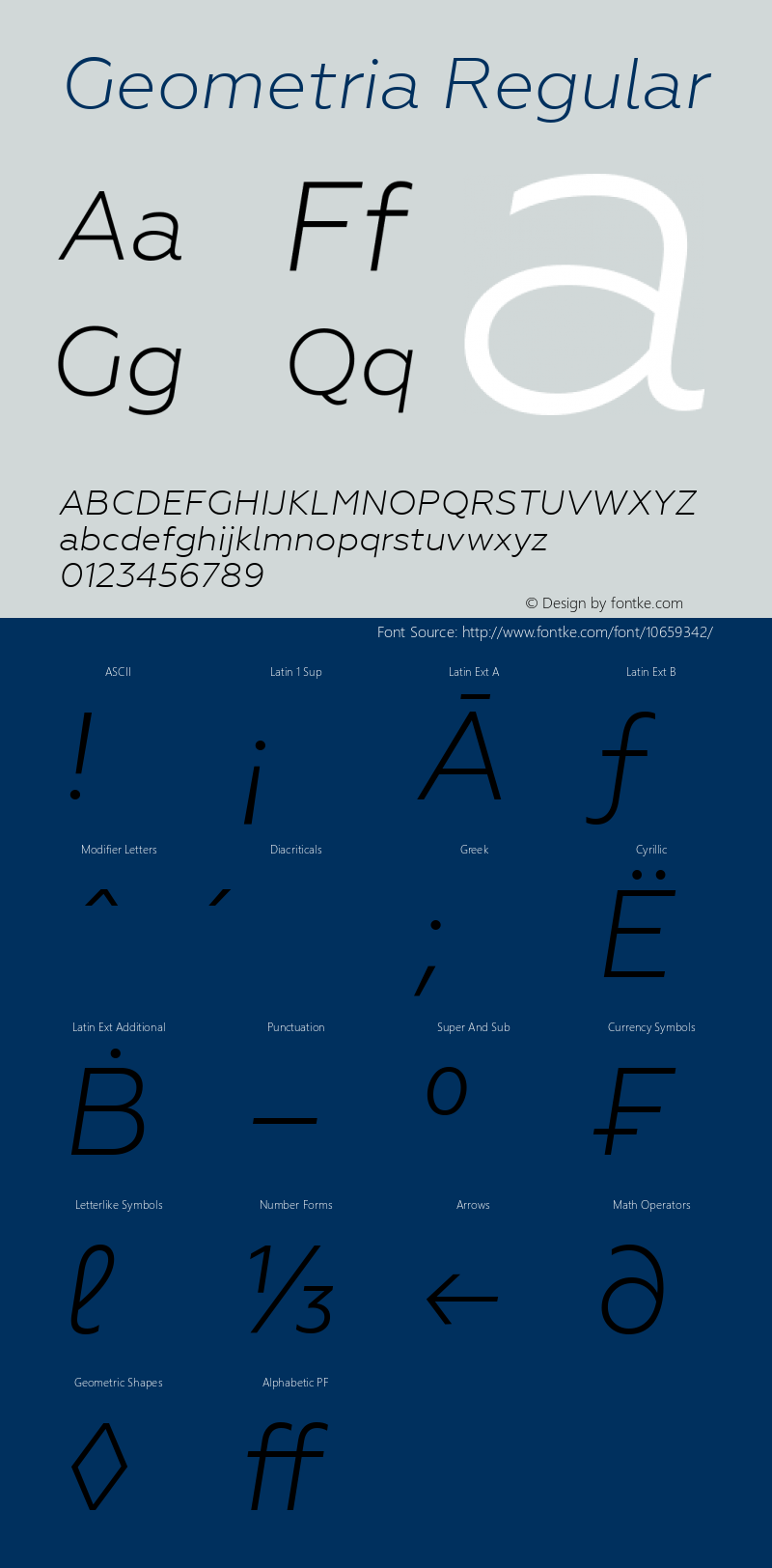 Geometria Regular Version 1.001;com.myfonts.easy.brownfox.geometria.light-italic.wfkit2.version.46bH图片样张