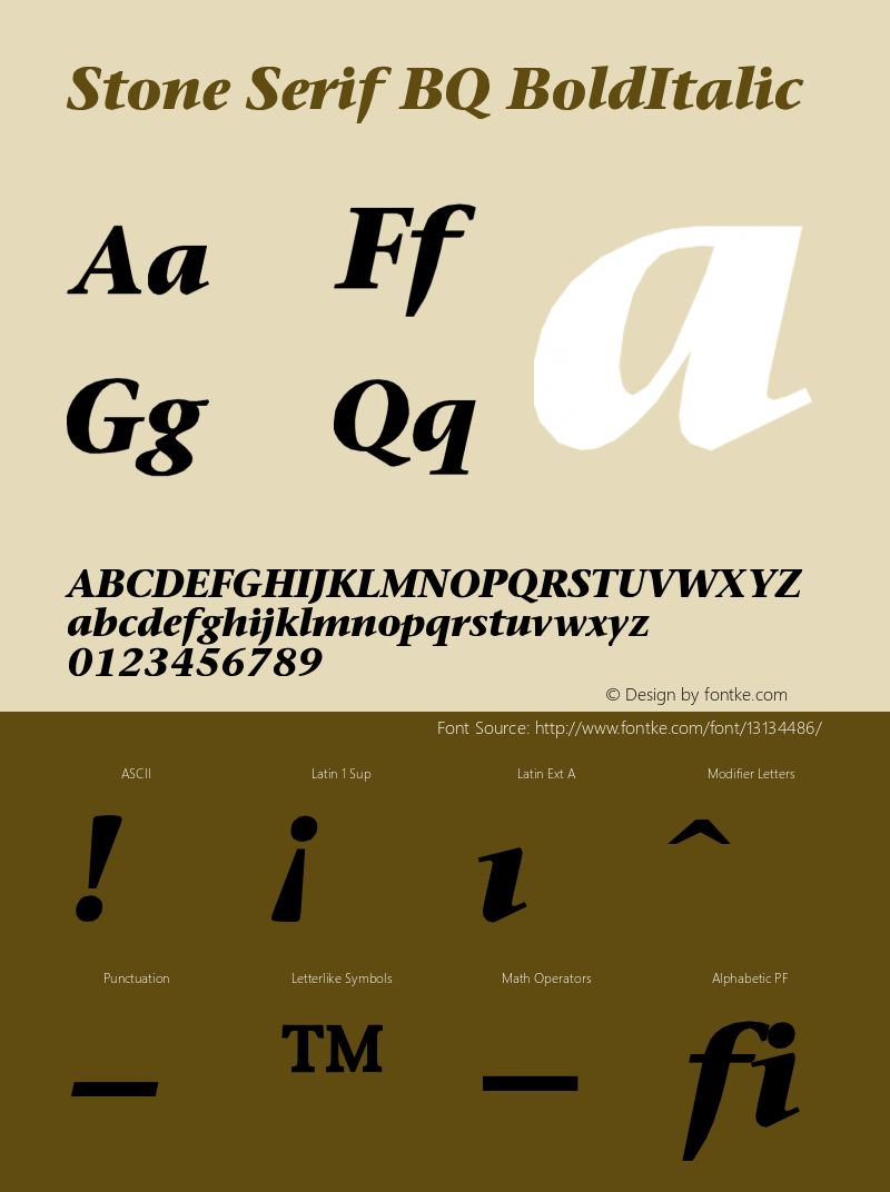 Stone Serif BQ BoldItalic Version 001.000图片样张