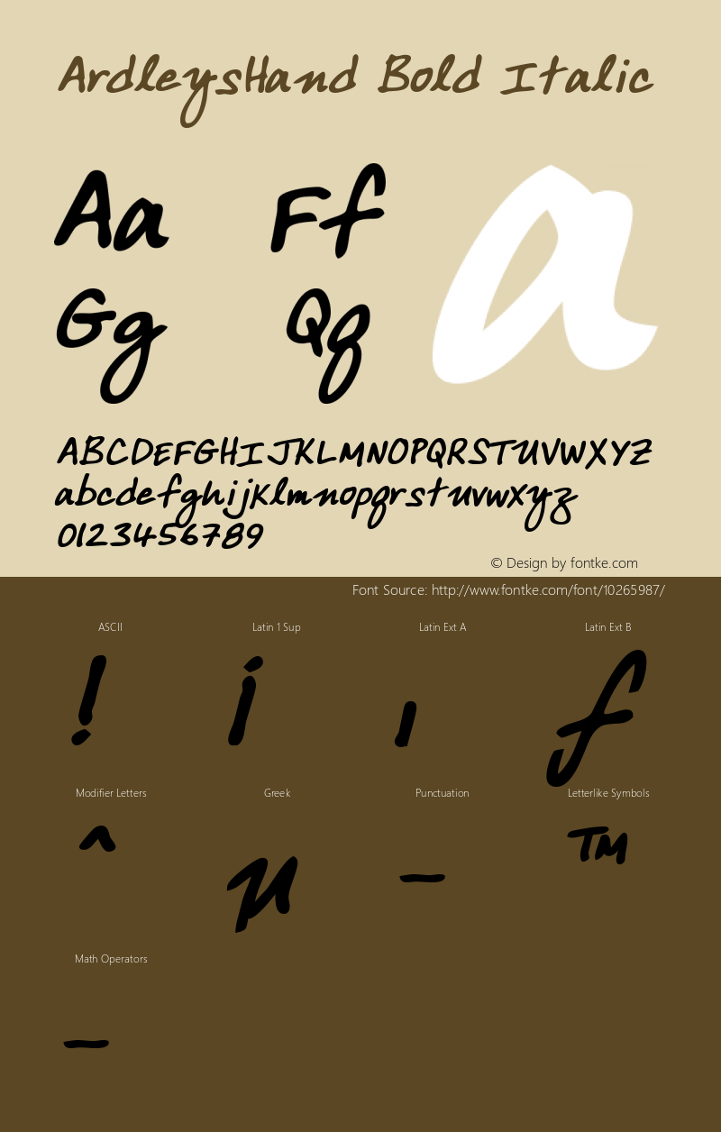 ArdleysHand Bold Italic WSI: 1/10/98图片样张