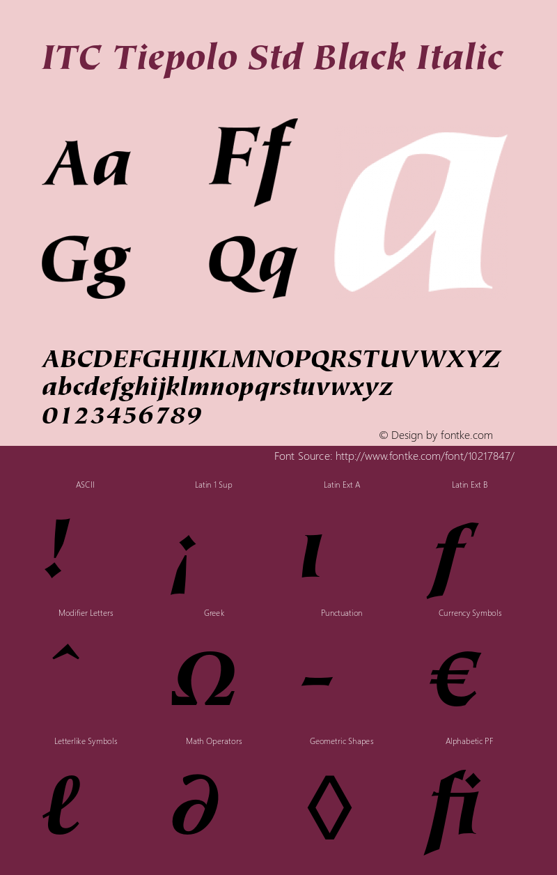 ITC Tiepolo Std Black Italic Version 2.031;PS 002.000;hotconv 1.0.50;makeotf.lib2.0.16970图片样张