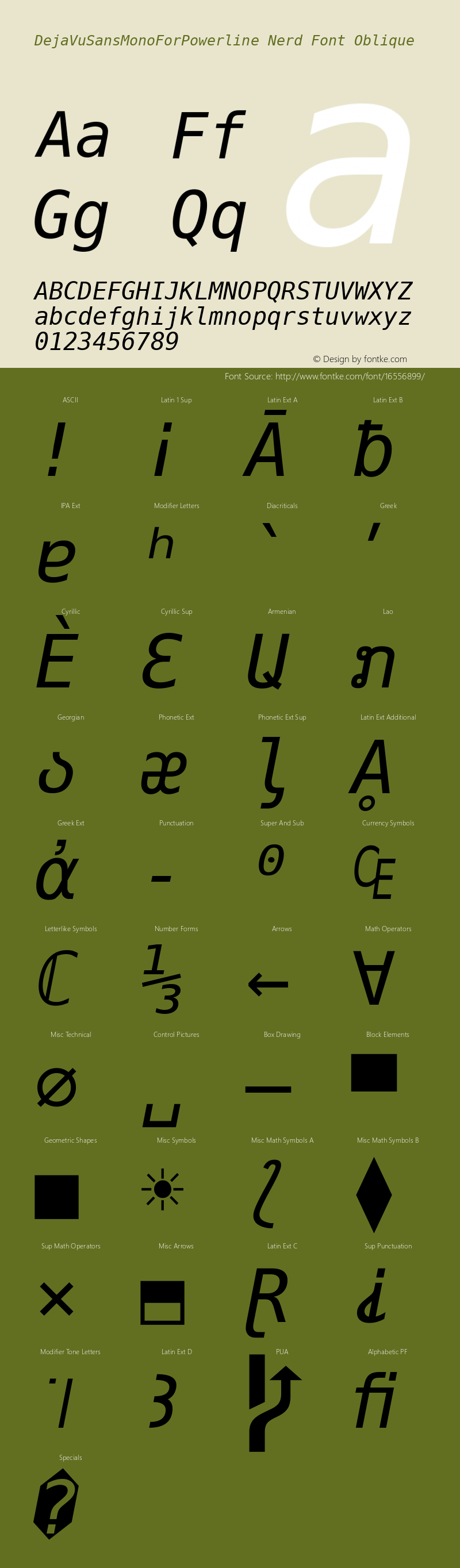 DejaVuSansMonoForPowerline Nerd Font Oblique Version 2.33图片样张