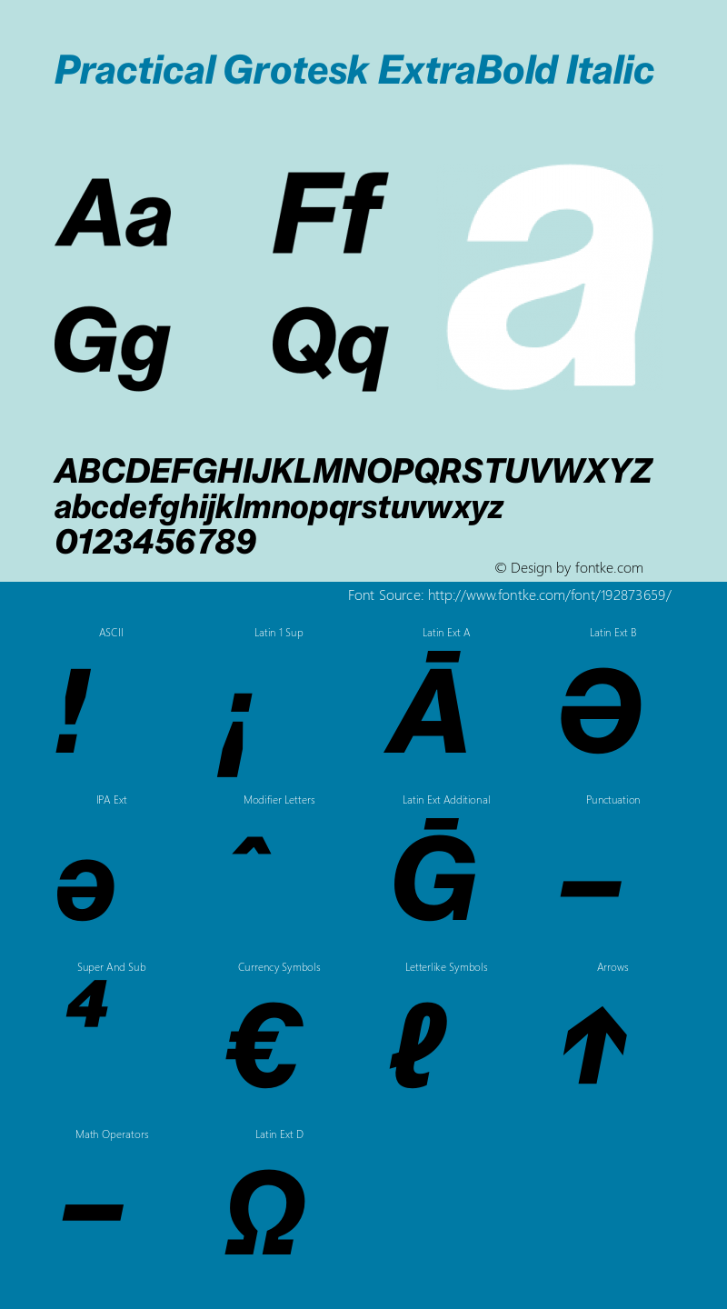 Practical Grotesk ExtraBold Italic Version 2.000;FEAKit 1.0图片样张