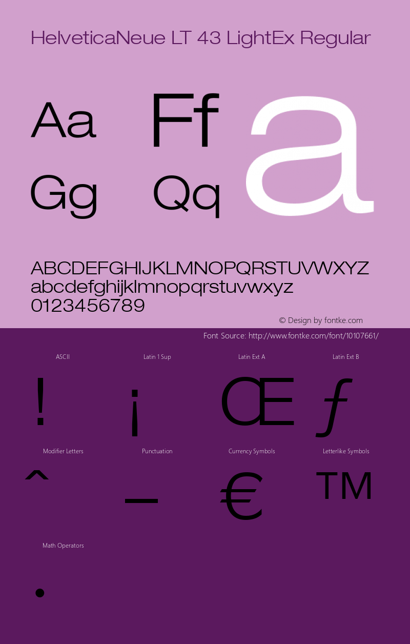 HelveticaNeue LT 43 LightEx Regular Version 6.1; 2002图片样张