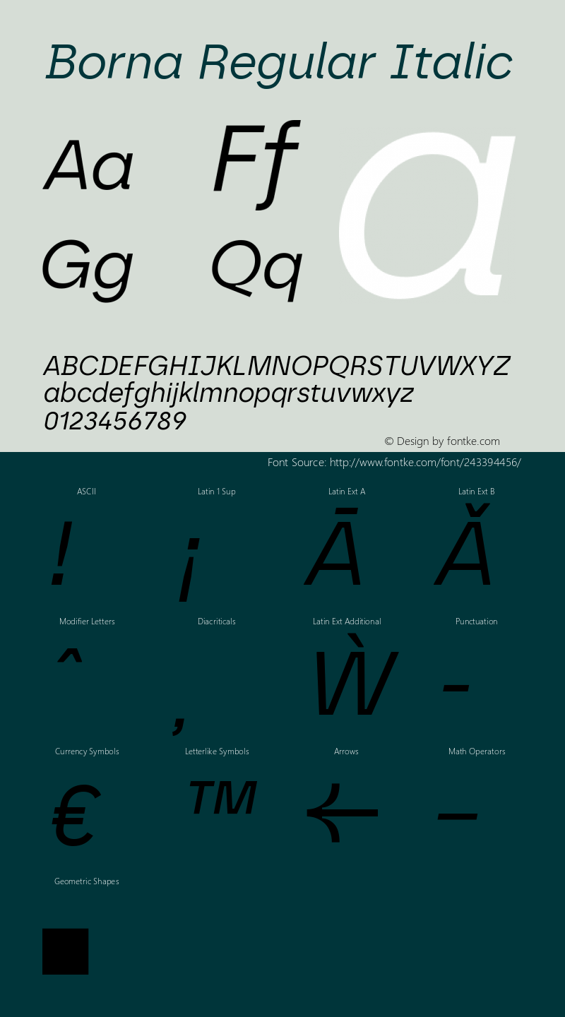 Borna Regular Italic Version 1.000 | web-ttf图片样张