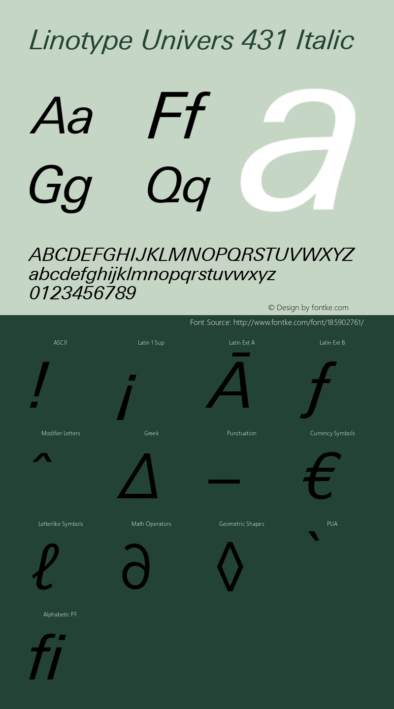 Linotype Univers 431 Regular Italic Version 1.31图片样张