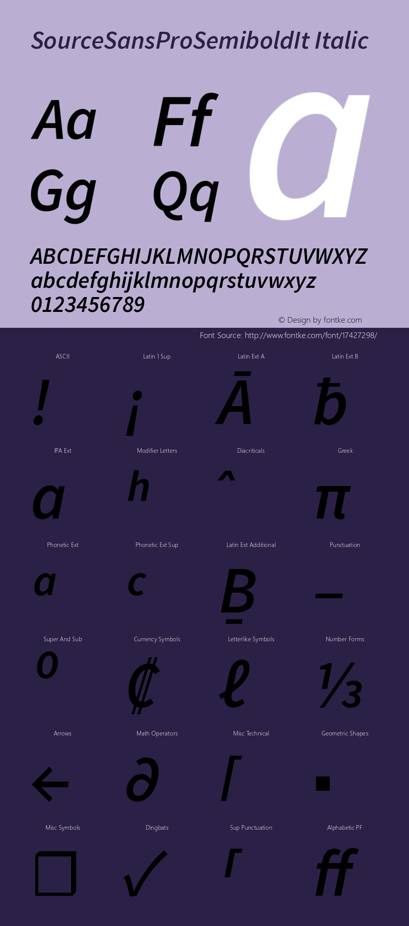 SourceSansProSemiboldIt Italic Version 1.038;PS 1.000;hotconv 1.0.70;makeotf.lib2.5.5900图片样张