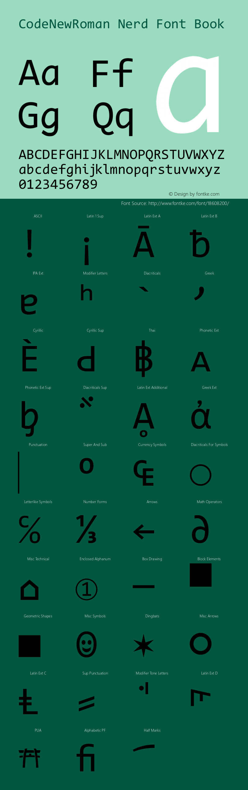 CodeNewRoman Nerd Font Book Version 2.00 November 29, 2014图片样张