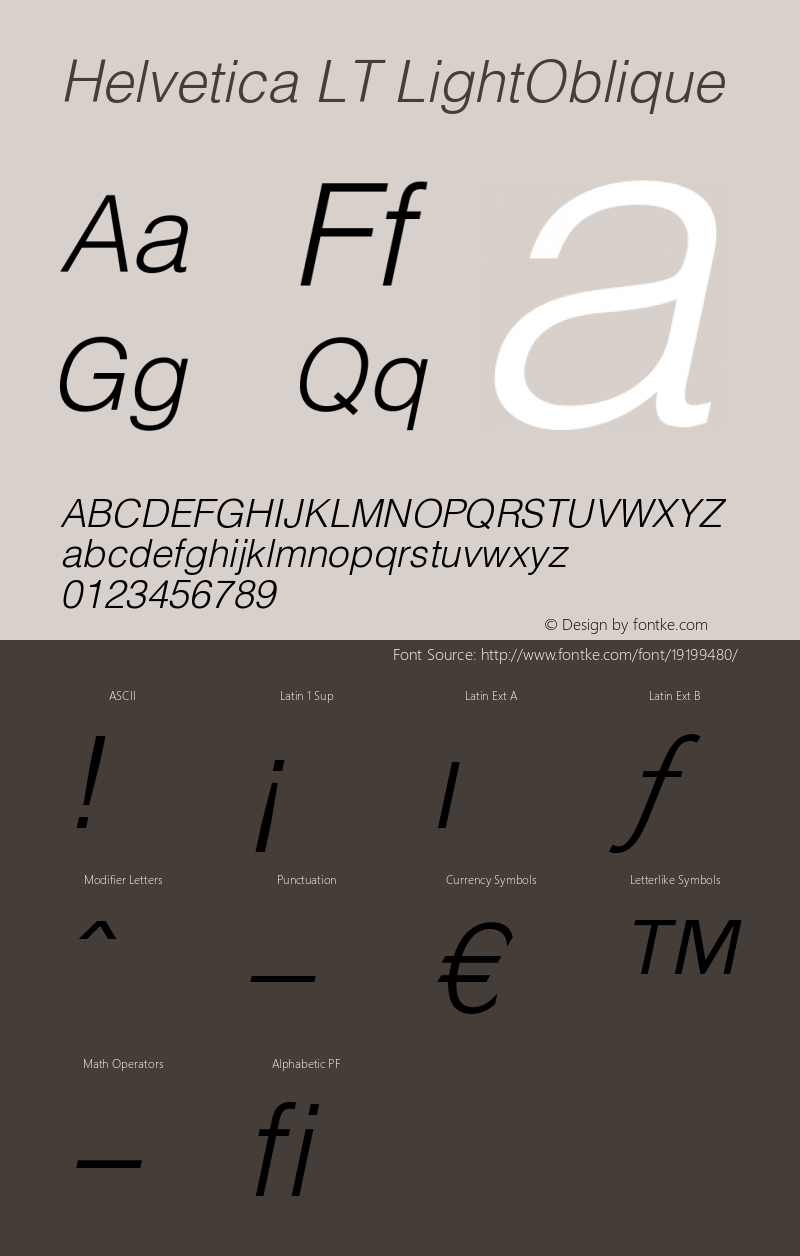 Helvetica LT Light Oblique Version 006.000图片样张