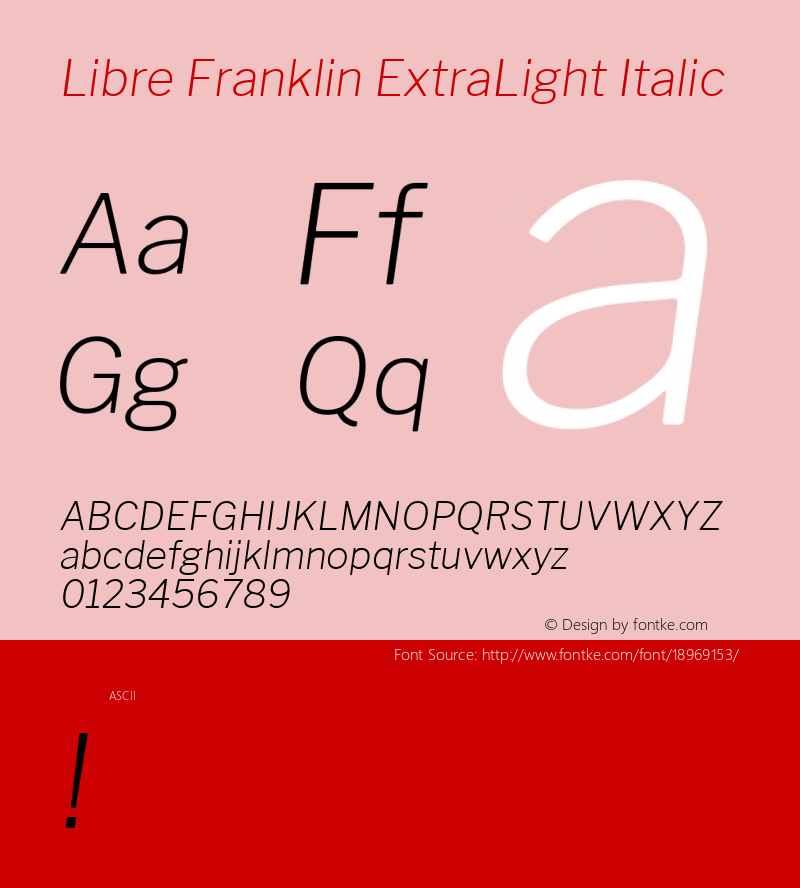 Libre Franklin ExtraLight Italic Version 1.003;PS 001.003;hotconv 1.0.88;makeotf.lib2.5.64775; ttfautohint (v1.4.1)图片样张