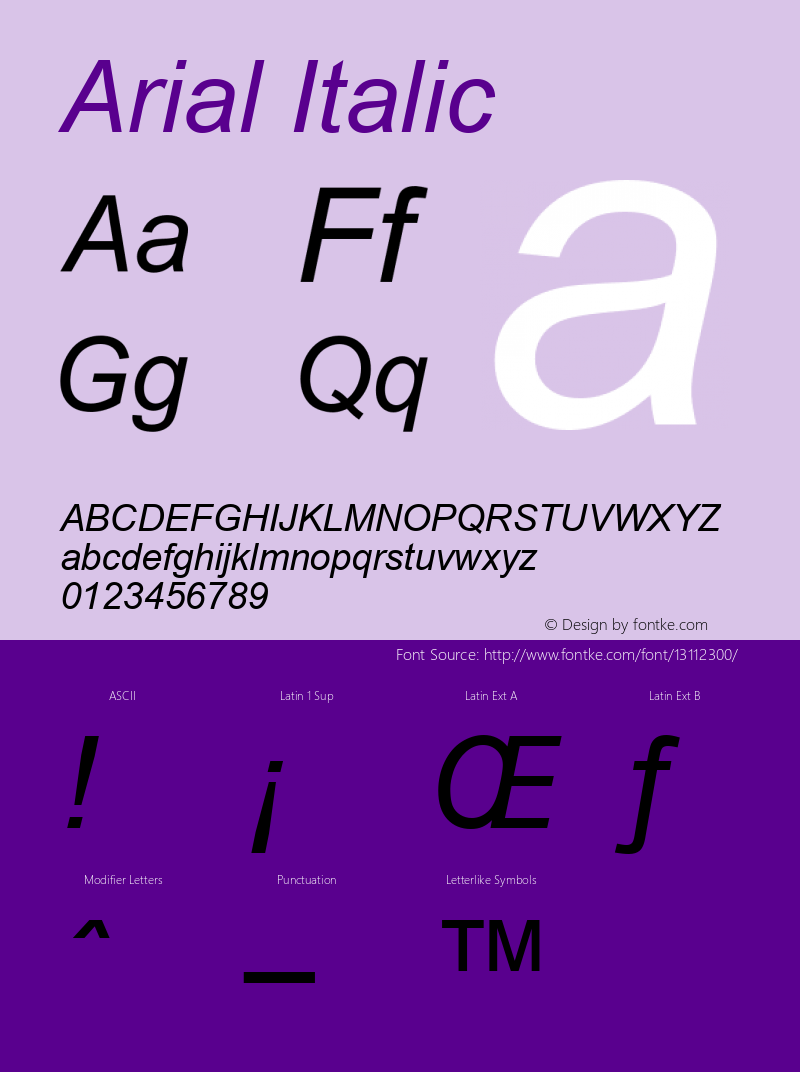 Arial Italic MS core font:V1.00图片样张